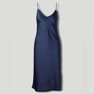 Aritzia Wilfred Only Satin Midi Slip Dress Navy Blue Size Medium